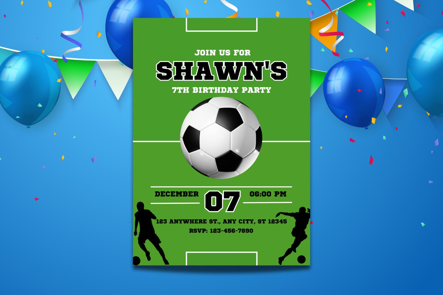 Editable Soccer Birthday Invitation Template, Printable Birthday Party Invitations, Digital Kids Party Invite, 5x7, Canva