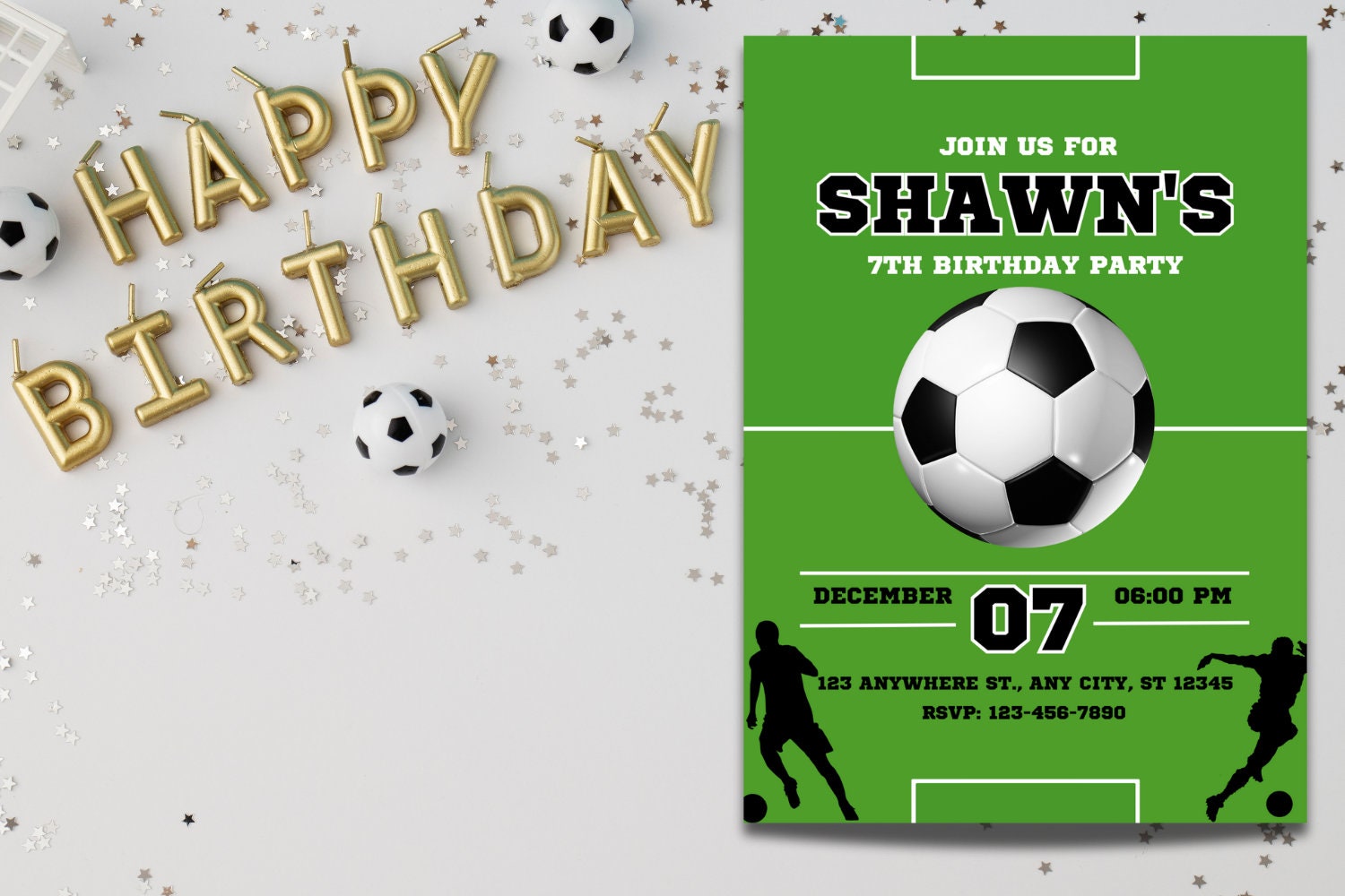 Editable Soccer Birthday Invitation Template, Printable Birthday Party Invitations, Digital Kids Party Invite, 5x7, Canva