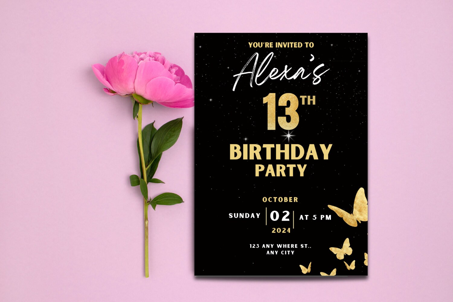 Butterfly Birthday Invitation, Birthday Invite, Gold Butterfly Birthday Invitation, Gold Butterfly Party, Teen Birthday Girl