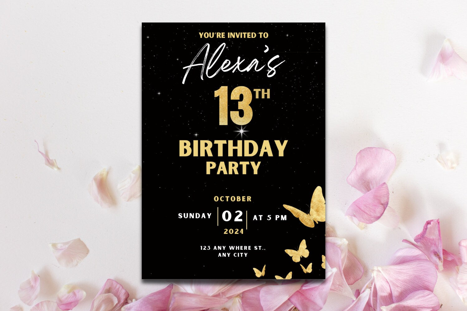 Butterfly Birthday Invitation, Birthday Invite, Gold Butterfly Birthday Invitation, Gold Butterfly Party, Teen Birthday Girl