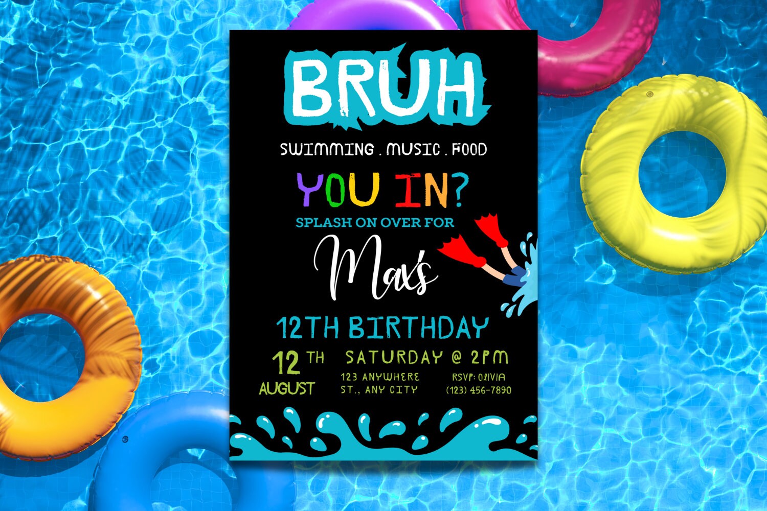 Bruh Birthday Invitation, Boy Pool Birthday Party Invitation, Bruh It's My Birthday Invite, Teenager Birthday, Editable Canva Template