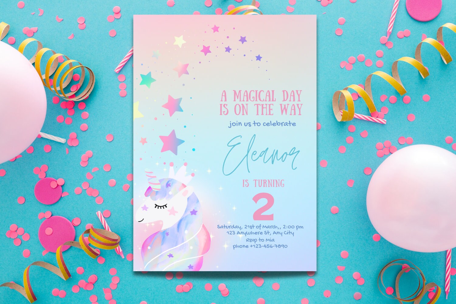 Editable Unicorn Birthday Invitation Any Age Unicorn Party Magical Party Invite Magical Unicorn Invitation Template Digital Download