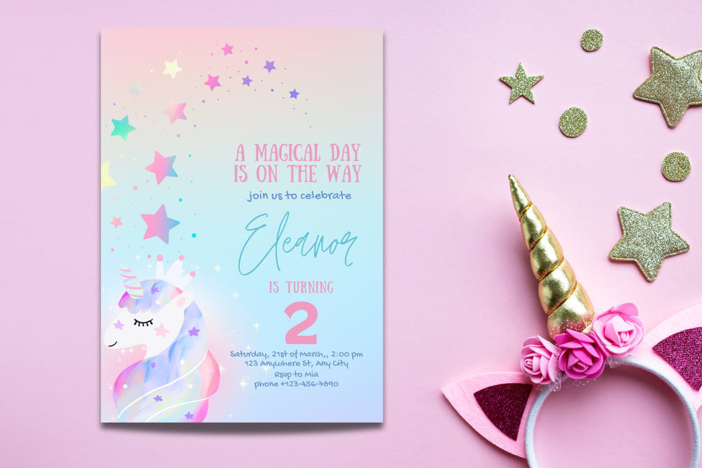 Editable Unicorn Birthday Invitation Any Age Unicorn Party Magical Party Invite Magical Unicorn Invitation Template Digital Download
