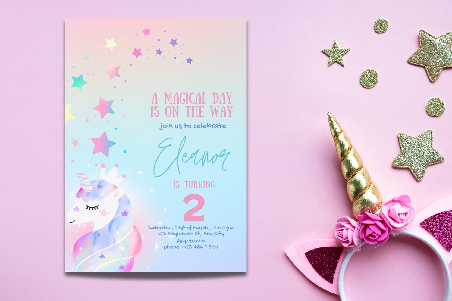 Editable Unicorn Birthday Invitation Any Age Unicorn Party Magical Party Invite Magical Unicorn Invitation Template Digital Download