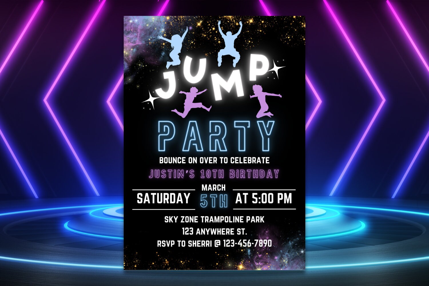 EDITABLE Trampoline Park Invitation, Trampoline Birthday, Trampoline Invitation, Jump Party Invitation, Jump Birthday Party Invitation, Glow