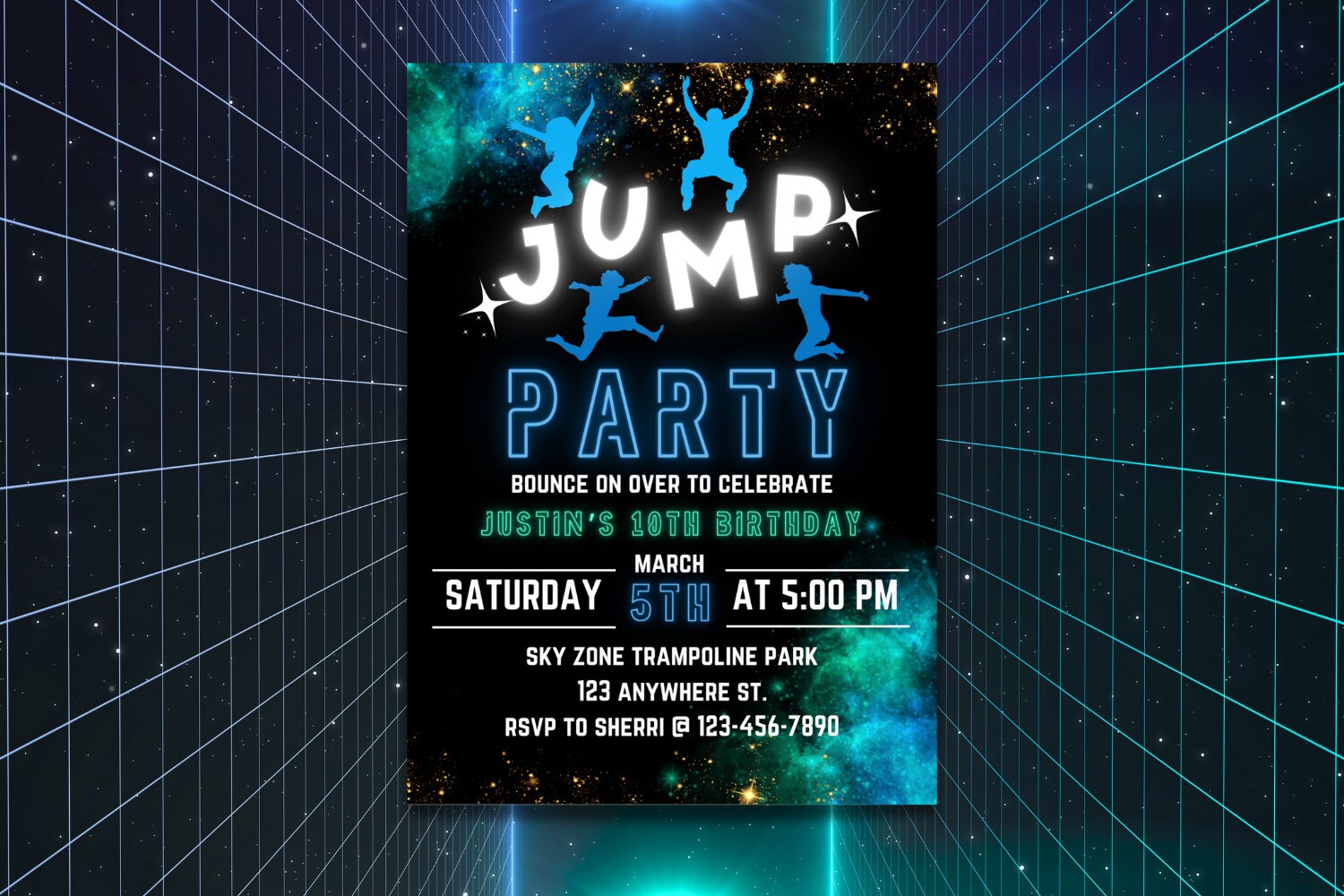 EDITABLE Trampoline Park Invitation, Trampoline Birthday, Trampoline Invitation, Jump Party Invitation, Jump Birthday Party Invitation, Glow