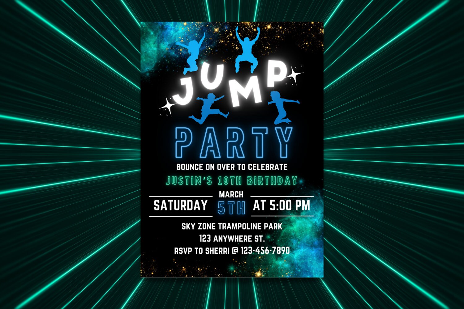 EDITABLE Trampoline Park Invitation, Trampoline Birthday, Trampoline Invitation, Jump Party Invitation, Jump Birthday Party Invitation, Glow