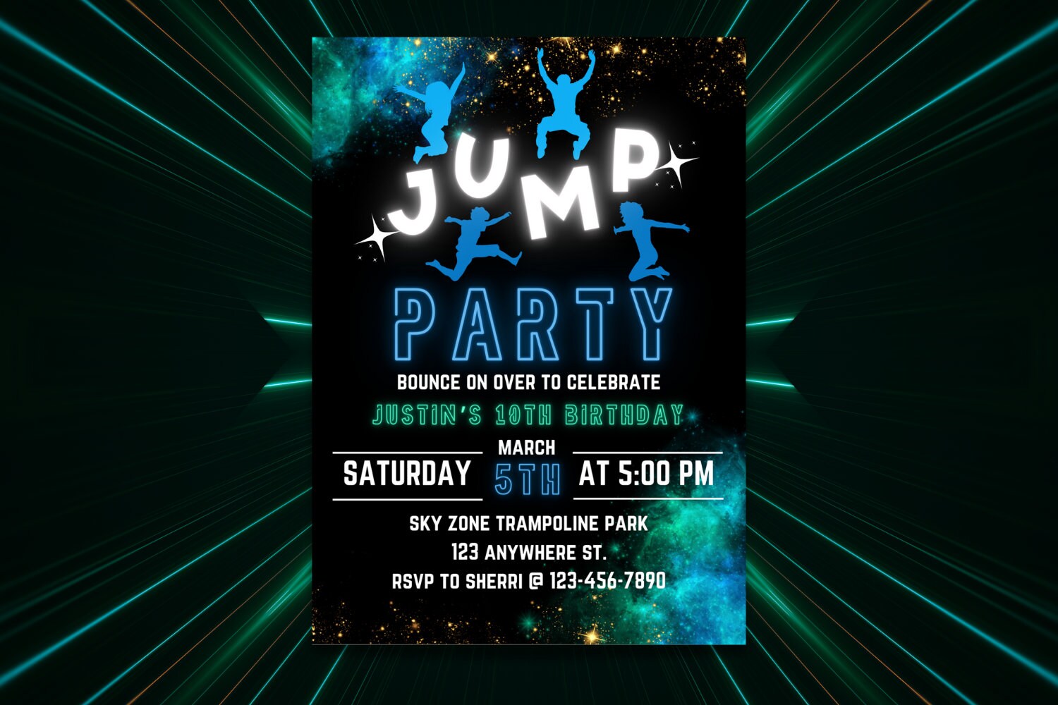 EDITABLE Trampoline Park Invitation, Trampoline Birthday, Trampoline Invitation, Jump Party Invitation, Jump Birthday Party Invitation, Glow