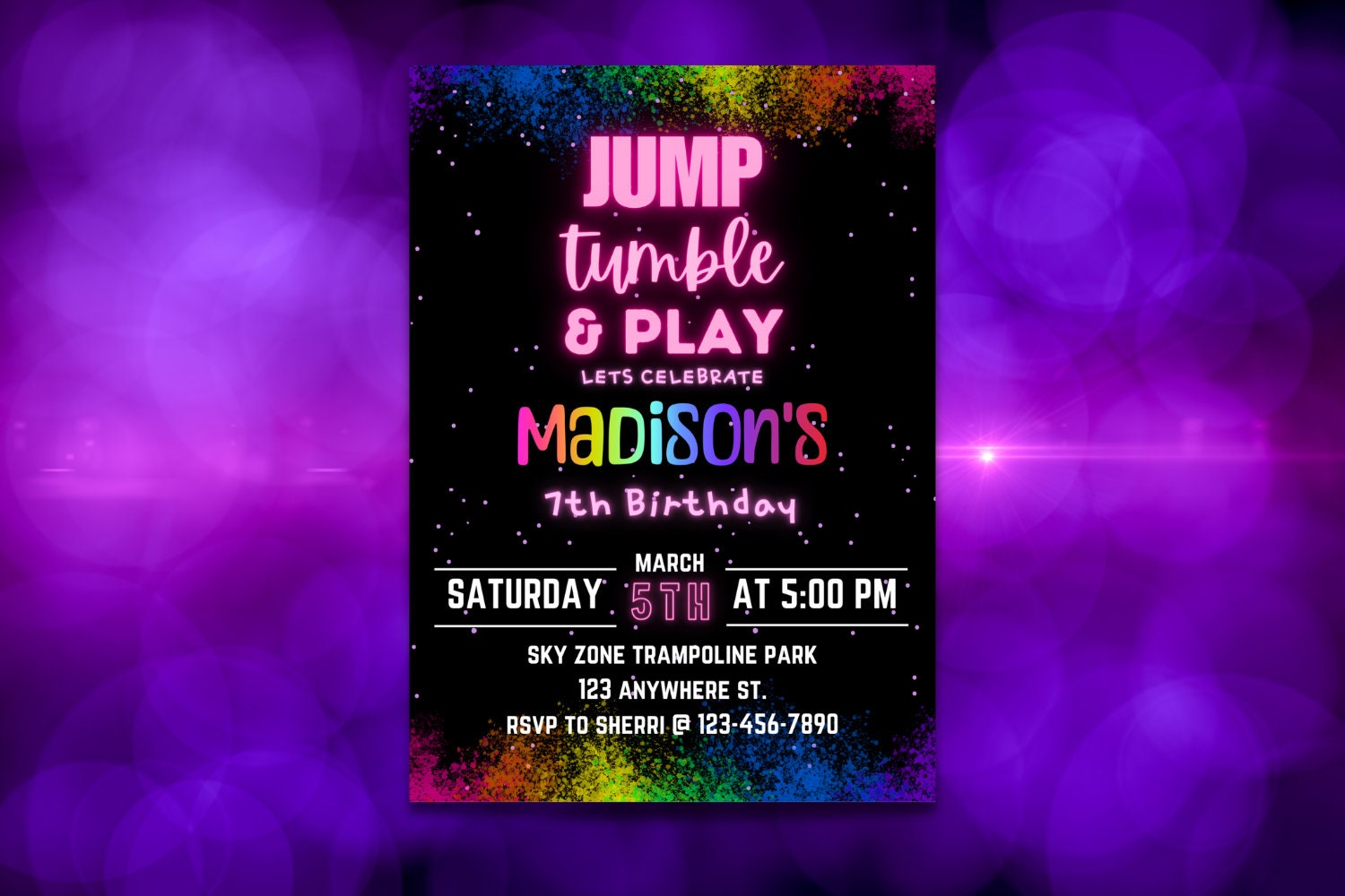 EDITABLE Trampoline Park Invitation, Trampoline Birthday, Trampoline Invitation, Jump Party Invitation, Jump Birthday Party Invitation, Glow