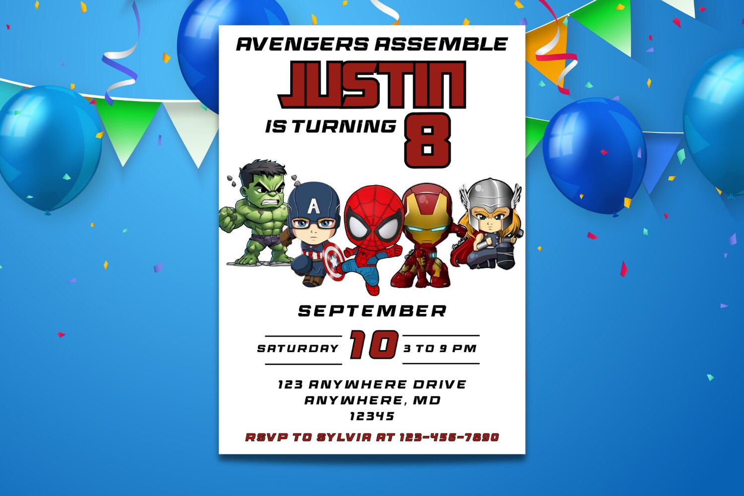 Editable Superheroes Birthday Invitation Template Printable Birthday Party Invitation Kids Party Invite Template Superhero Bday Card