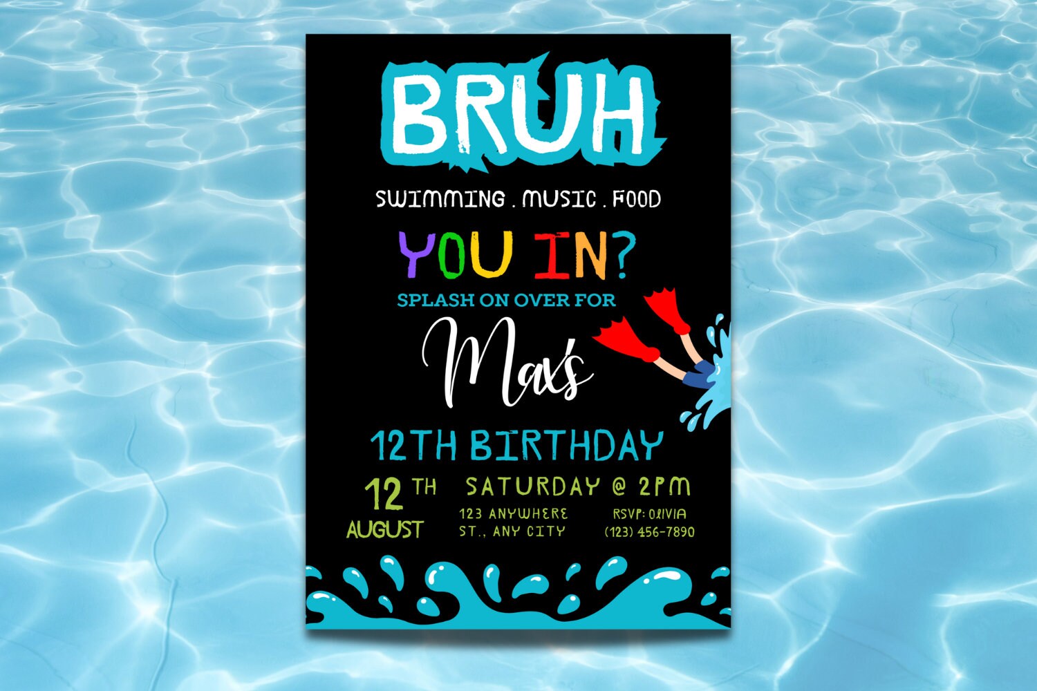 Bruh Birthday Invitation, Boy Pool Birthday Party Invitation, Bruh It's My Birthday Invite, Teenager Birthday, Editable Canva Template