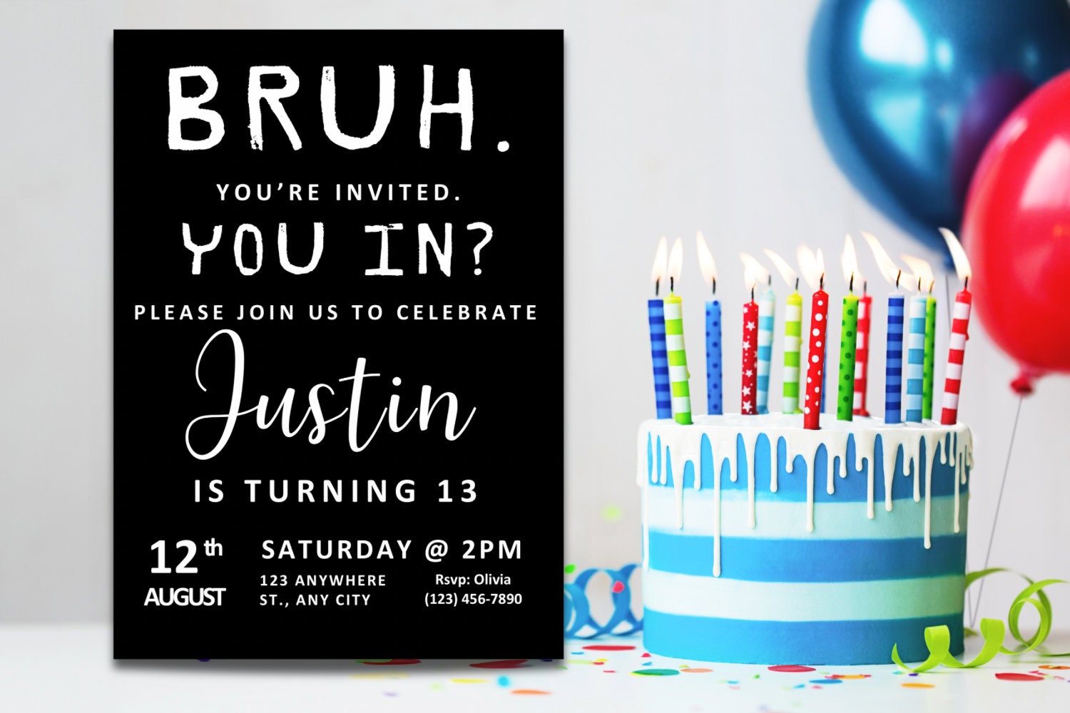 Bruh Birthday Invitation, Boy Teen Birthday Party Invitation, Bruh It's My Birthday Invite, Teenager Birthday, Editable Canva Template