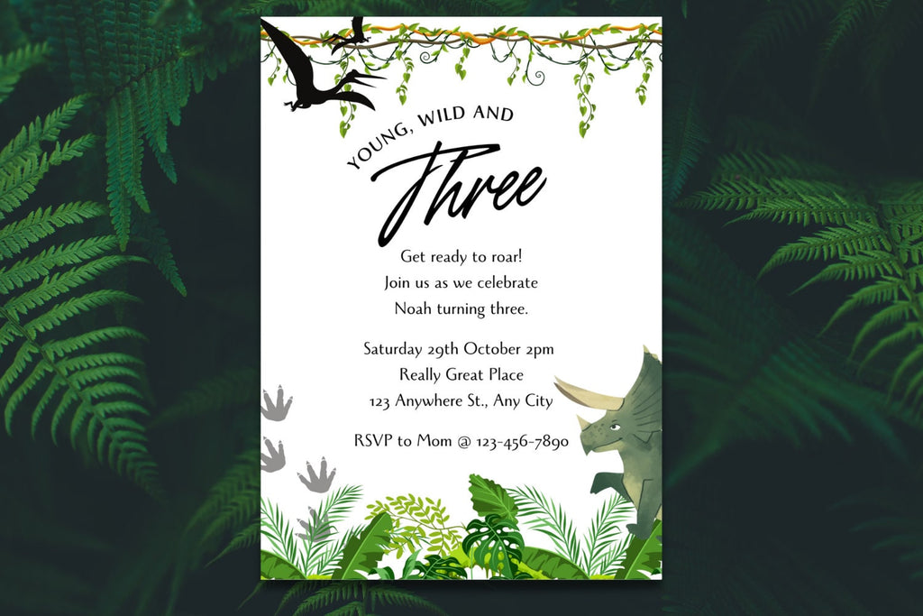 Dinosaur birthday invitation, Personalized invite for boys girls, Dino bday party theme, Editable 1st birth day, 2nd 3rd 4th b-day dinos boy