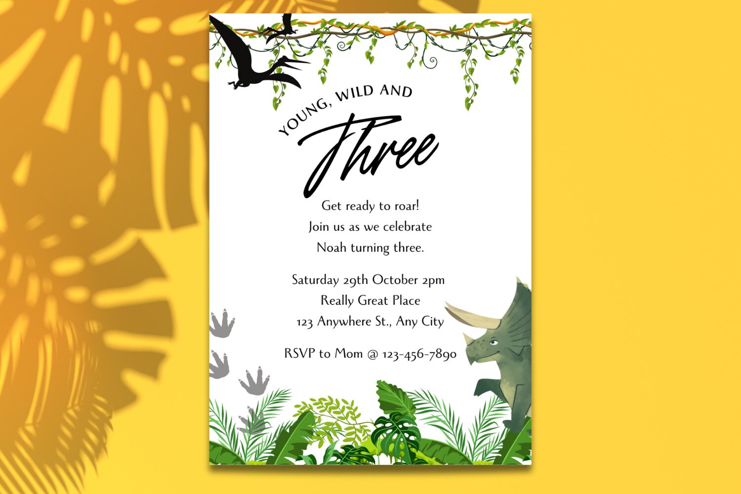 Dinosaur birthday invitation, Personalized invite for boys girls, Dino bday party theme, Editable 1st birth day, 2nd 3rd 4th b-day dinos boy