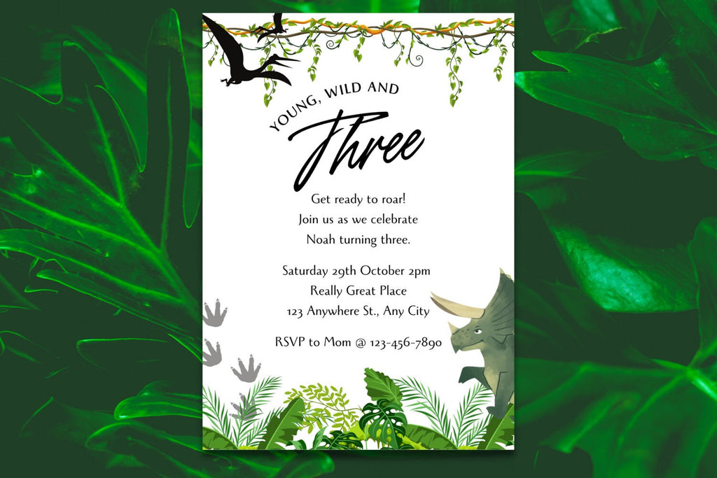 Dinosaur birthday invitation, Personalized invite for boys girls, Dino bday party theme, Editable 1st birth day, 2nd 3rd 4th b-day dinos boy