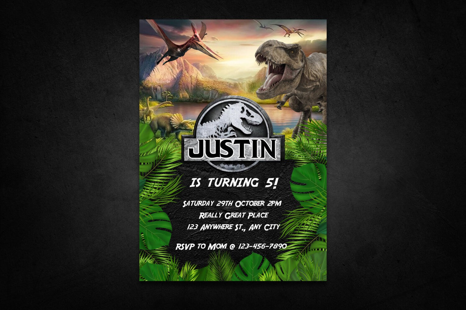 Dinosaur Printable Party Invitation, Dinosaur World Invite, Dino Boy Birthday party, Canva Editable T-Rex party invite, Instant download