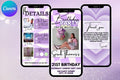 Purple Retro Birthday E-Vite, Digital Birthday Invitation, Dinner & Drinks Party Invite, Editable Canva Birthday Template