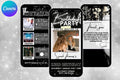Black & Silver Birthday E-Vite, Glam Digital Birthday Invitation, Dinner & Drinks Party Invite, Editable Canva Birthday Template