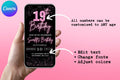 Pink & Black 19th Birthday E-Vite, Glitter Birthday Invitation, Editable Canva Digital Invite, Glam Birthday Party Template