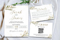Gold Wedding Invitation Suite Bundle, Botanical Canva Wedding Template, Save the Date, RSVP QR Code, Details Card