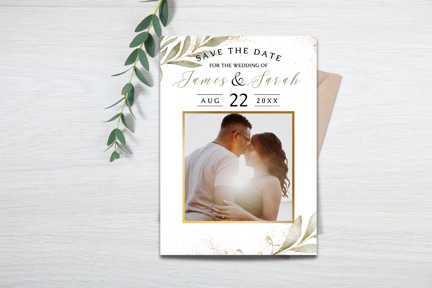 Gold Wedding Invitation Suite Bundle, Botanical Canva Wedding Template, Save the Date, RSVP QR Code, Details Card