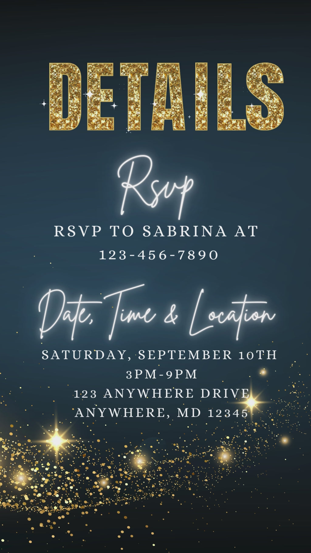 30th Birthday E-Vite Template | Navy & Gold Glitter Editable Canva Invitation